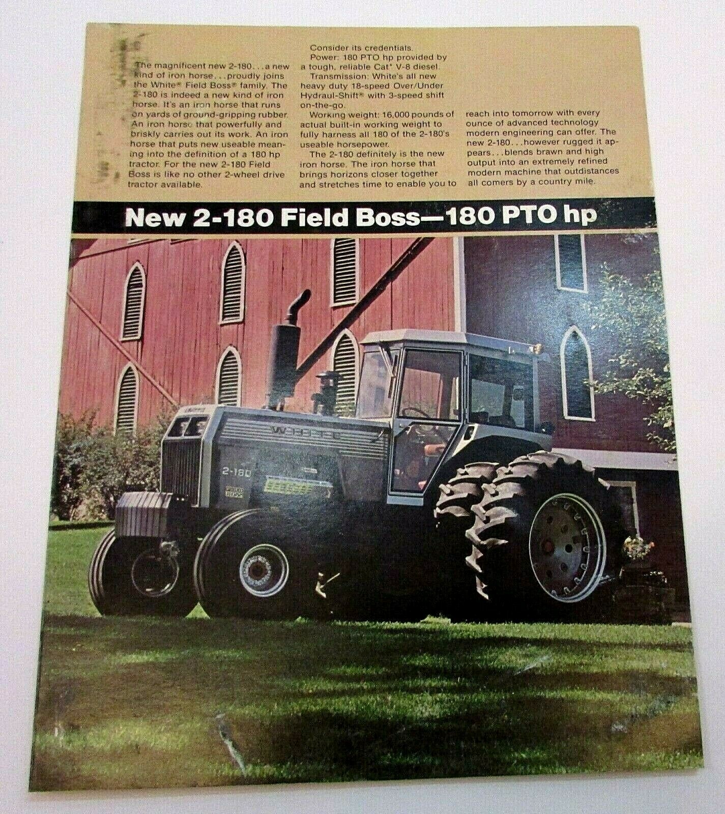 New Vintage 1977-1982 ? White Field Boss 2-180 Tractor Single Fold Brochure