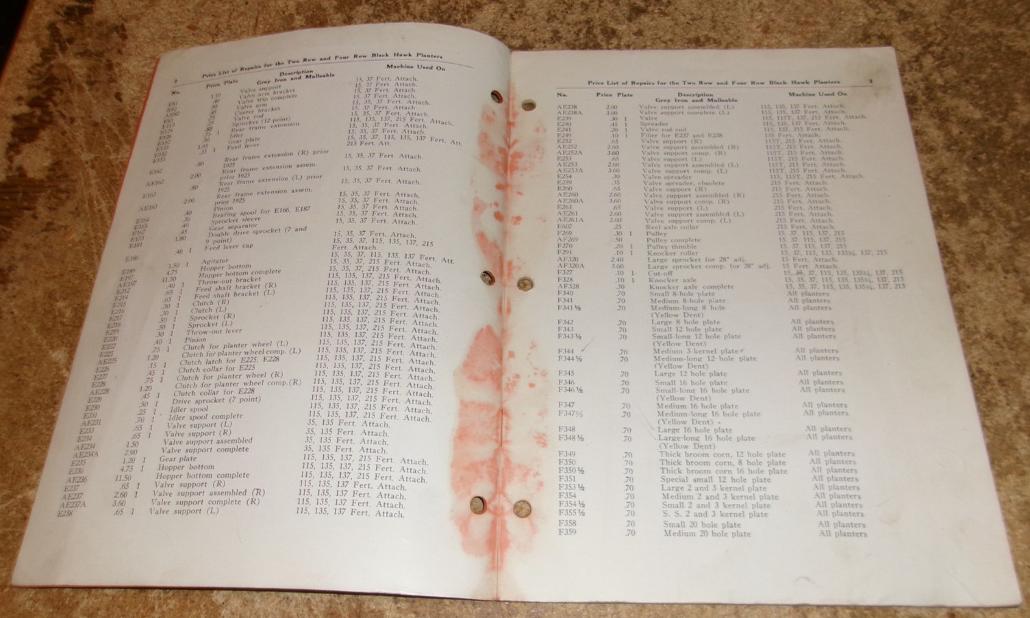 1941 black hawk planters price/repair list see description in good shape used