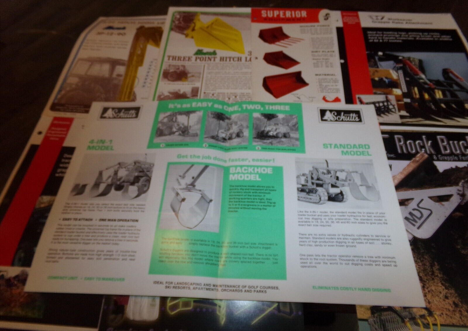 8-lot 1960&rsquo;s-2000&rsquo;s loader attachment brochures in nice shape used