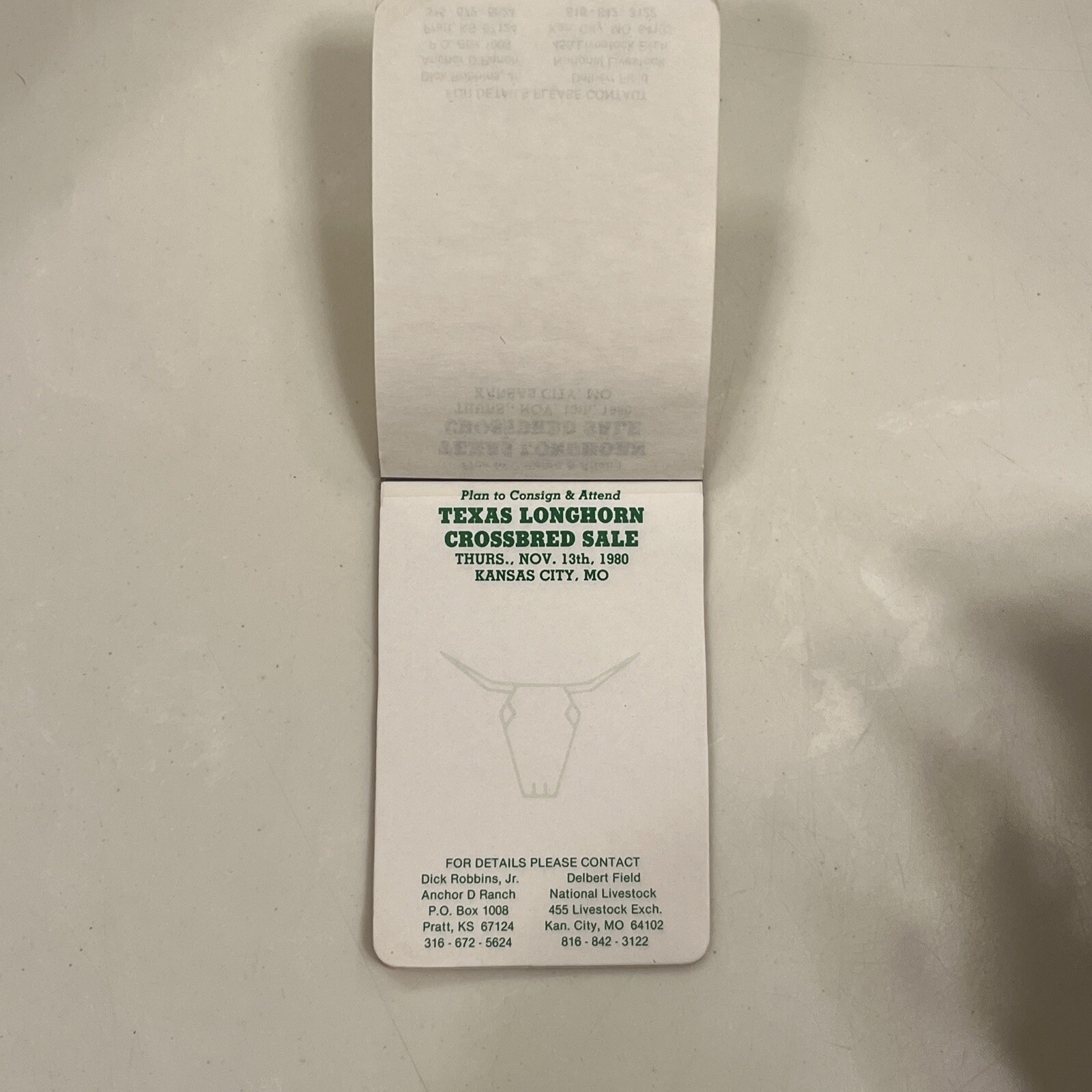 Texas Longhorn Crossbred Sale Kansas City Montana 1980 Sticky Note Advertisement