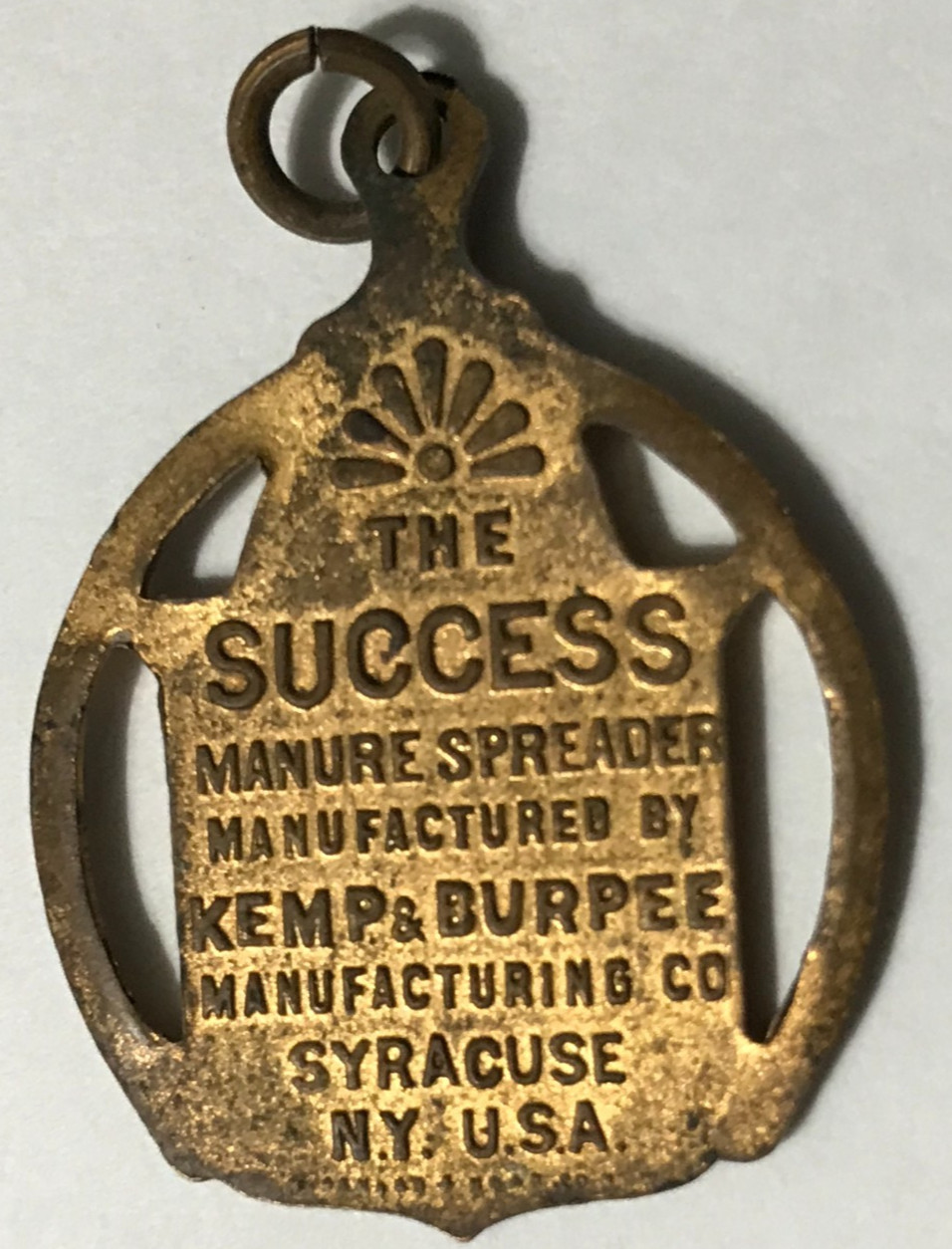 The Success Manure Spreader Kemp & Burpee Syracuse NY Advertising Watch Fob RJ96