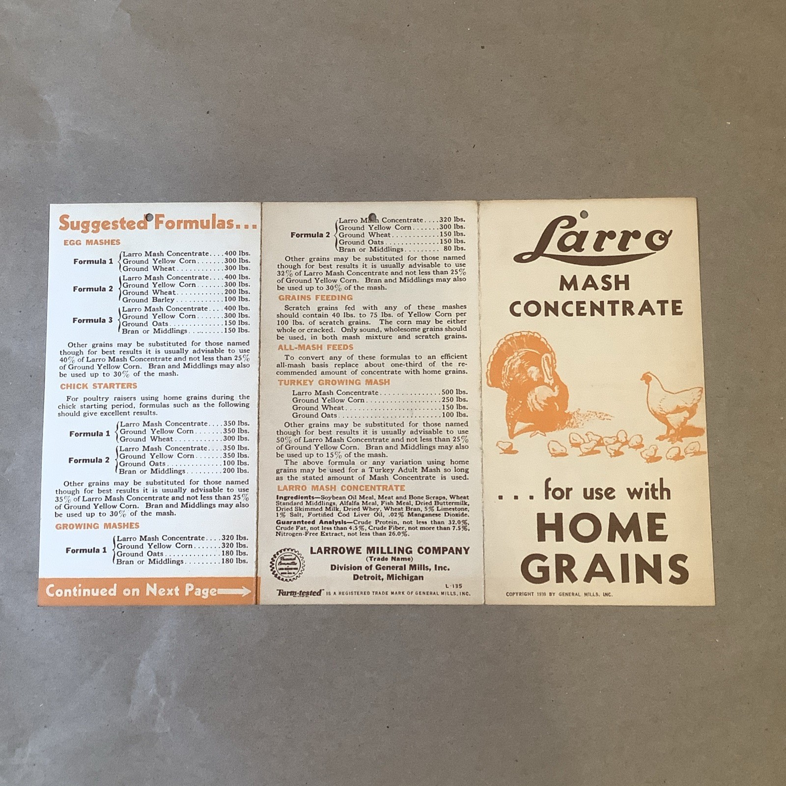 1939 Larro Mash Concentrate Brochure Larrowe Milling Co. Detroit MI INV-P0859