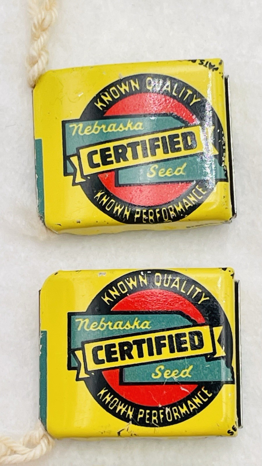 Lot 13 VTG Farm Metal Seed Bag Tag Clip NEBRASKA Crop Improvement Assoc & Idaho