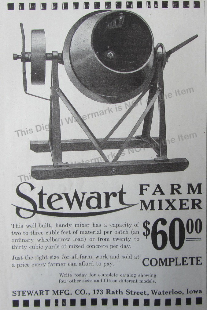 1919 Ad * Stewart Farm Mixer Stewart Mfg Co Waterloo Iowa $60 Complete