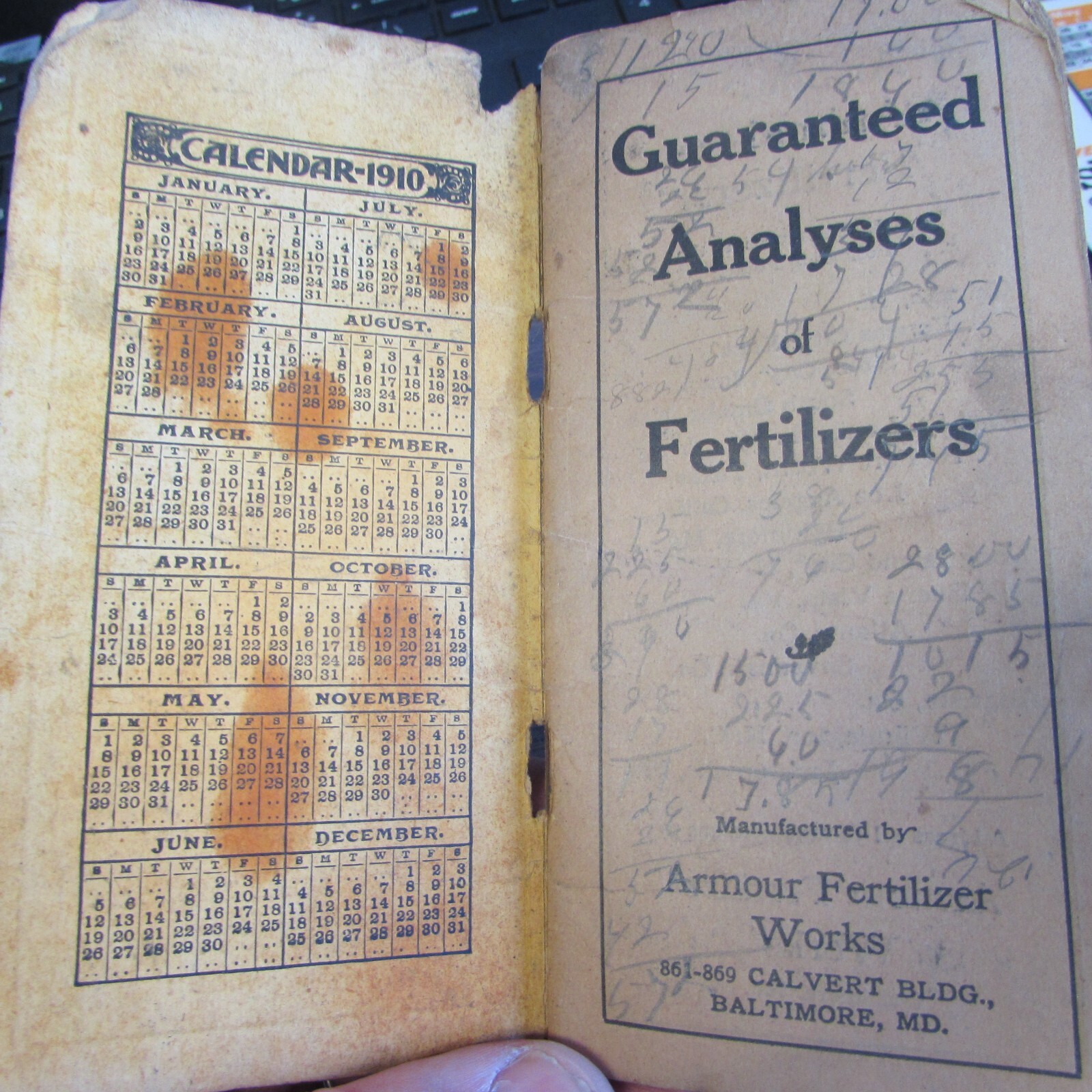 1910 ARMOUR&rsquo;S FERTILIZERS – FERTILIZER INFO / NOTE BOOK – VERY GOOD