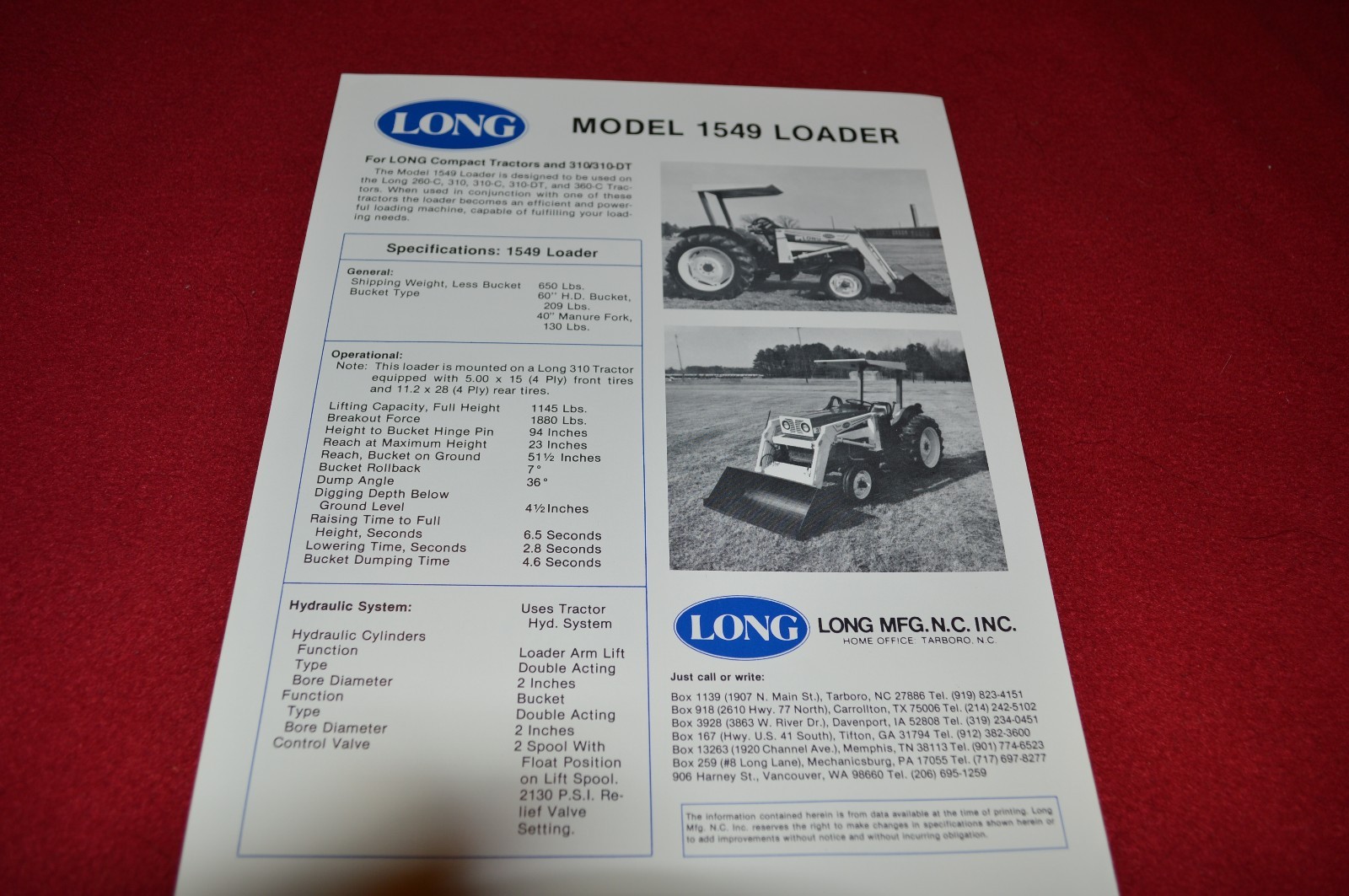 Long Tractor 1549 Loader Dealers Brochure 2490 LCOH