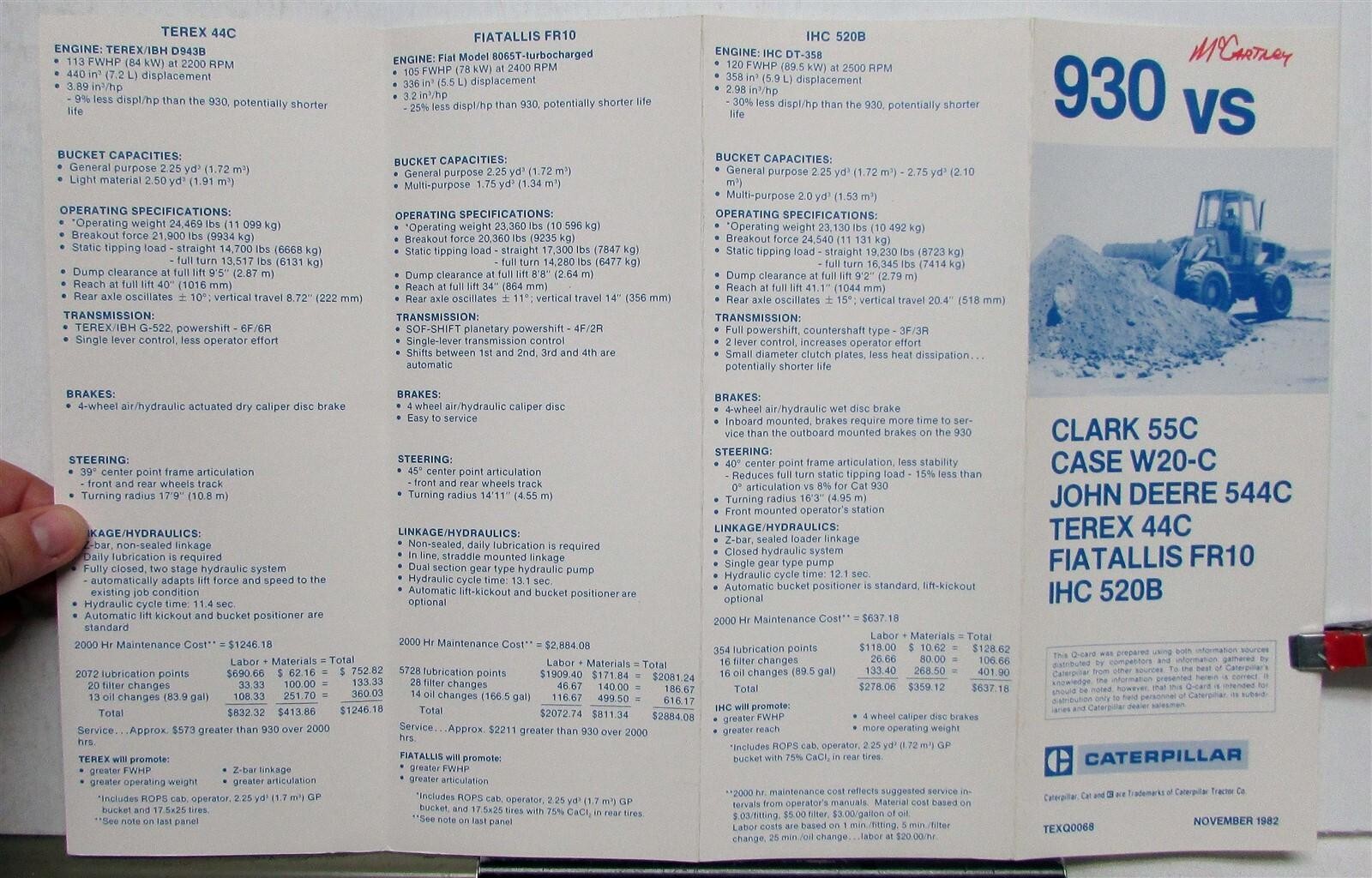 1983 Caterpillar 930 Wheel Loader VS Competition Construction Sales Brochure