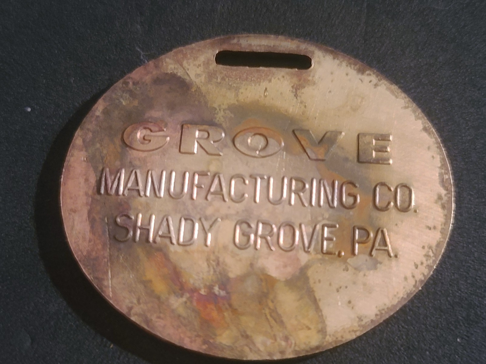 VINTAGE Watch KEY FOB GROVE MANUFACTURING COMPANY CRANE SHADY GROVE PA (A)