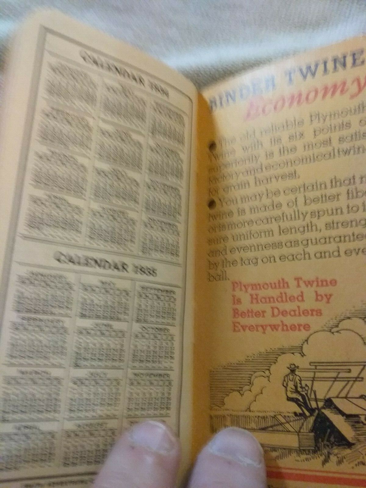 1934-35 Plymouth Binder Twine Memorandum Tractor Record BOOKLET RARE UNUSED
