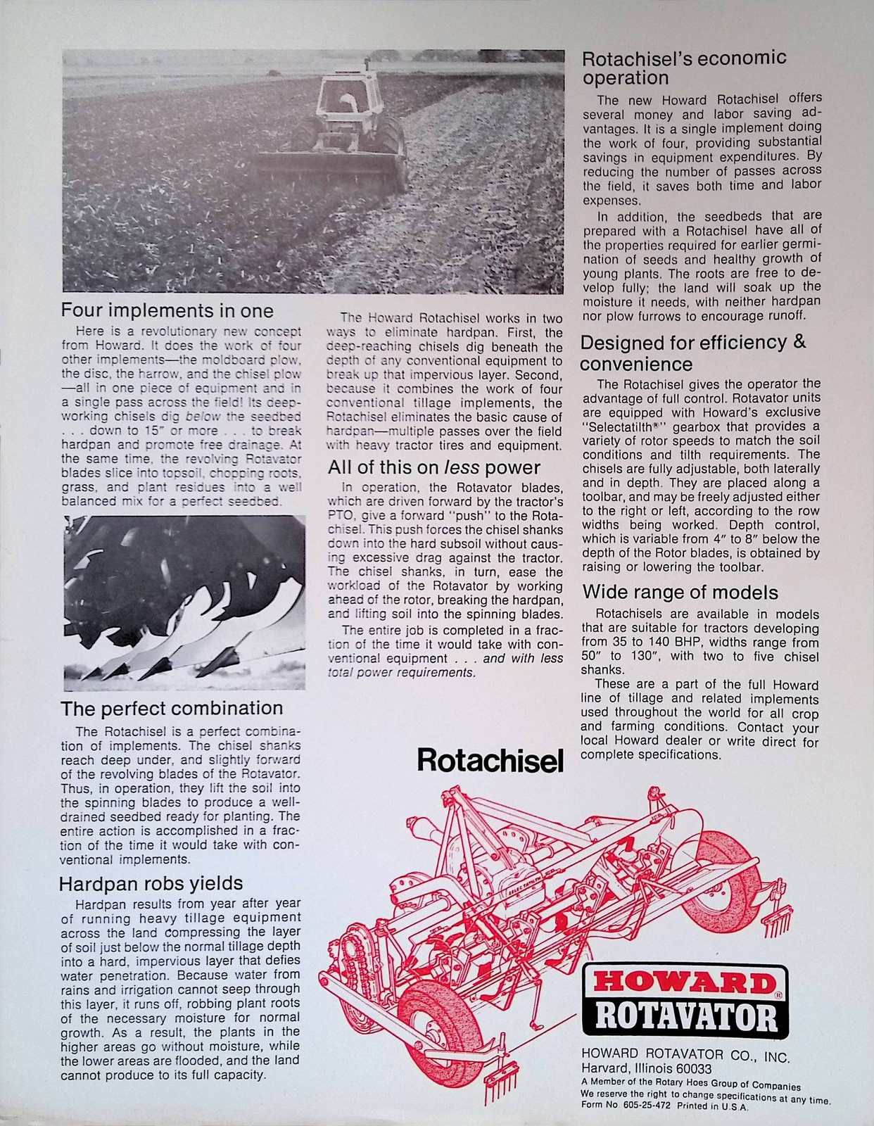 Vintage Farm Advertisement Spec Sheet Howard Rotavator Rotachisel Advertisement