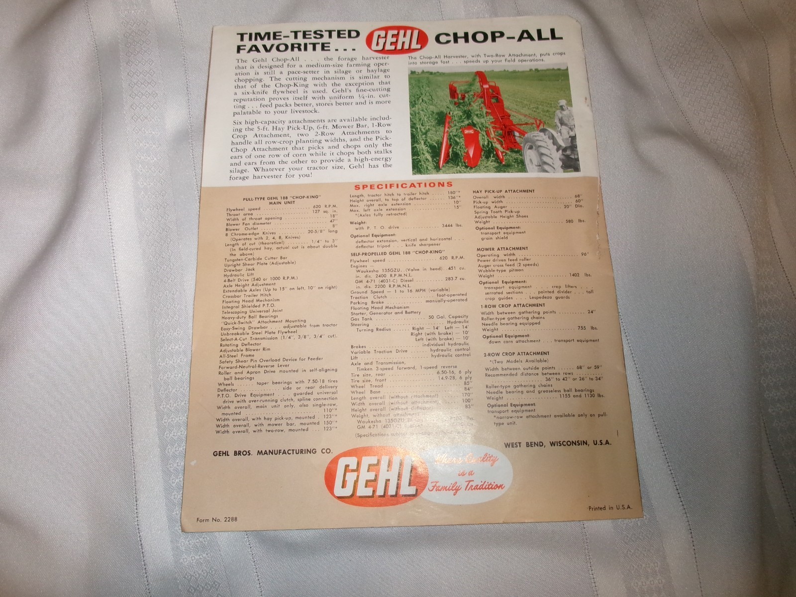 Vintage Gehl 188 Chop-King Harvester Sales Brochure 1960s. L@@K!!