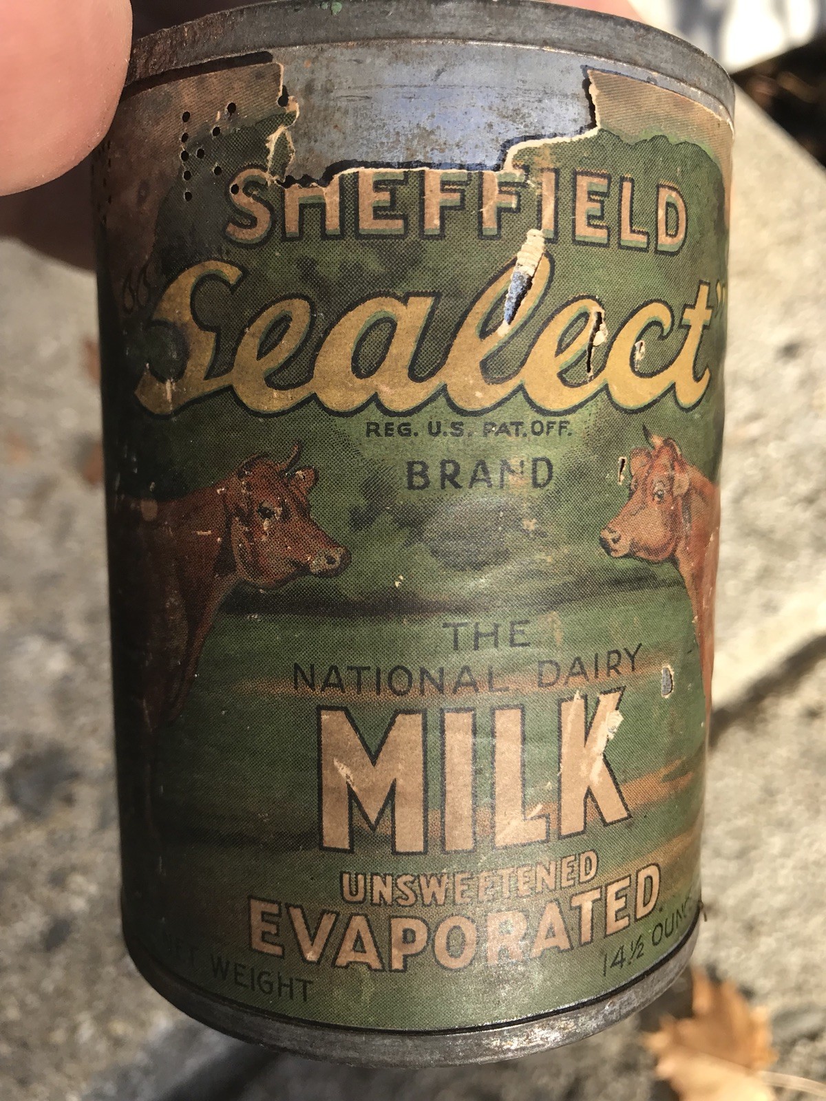 1920&rsquo;s Advertising COW BRAND Sheffield Sealect EVAPORATED MILK ANTIQUE TIN ,RARE