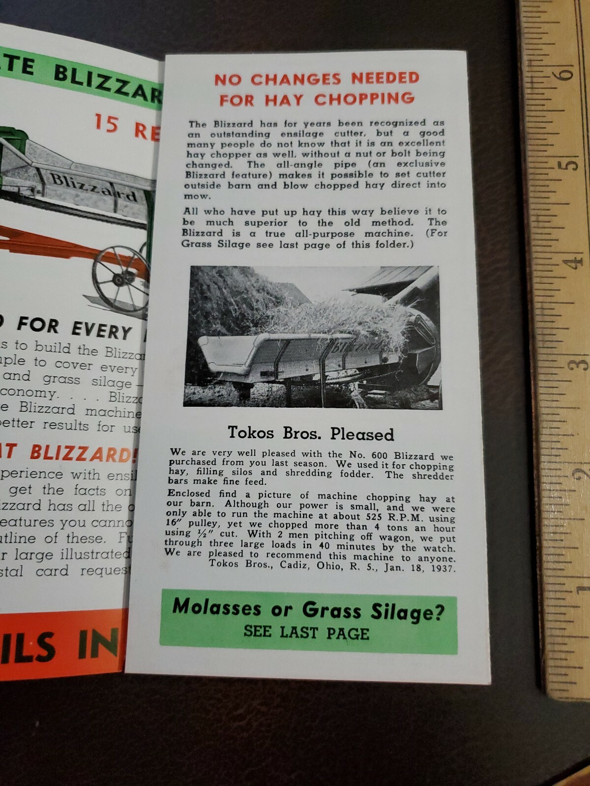 Vintage 1920s Blizzard Hay Chopper Cutter Farm Brochure Canton Ohio