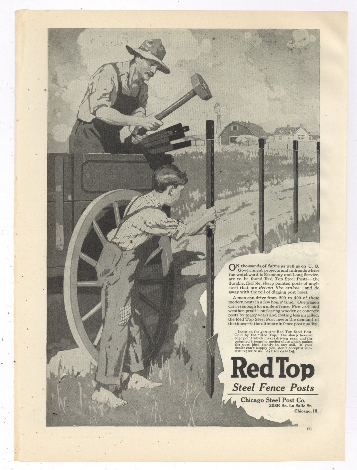 1919 Chicago Steel Post Co. Ad: Red Top Steel Fence Posts – 208R S. La Salle St.