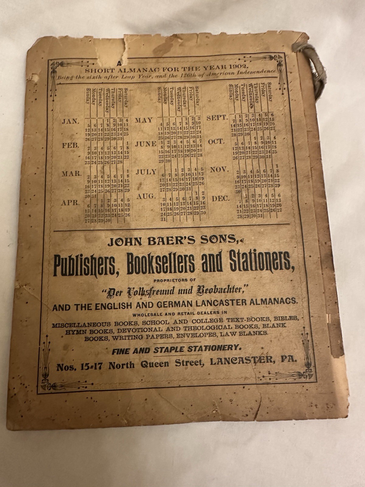 Lot 5 Antique Almanacs 1900-1907 Lancaster PA & Frederick MD + 1979 Newport PA