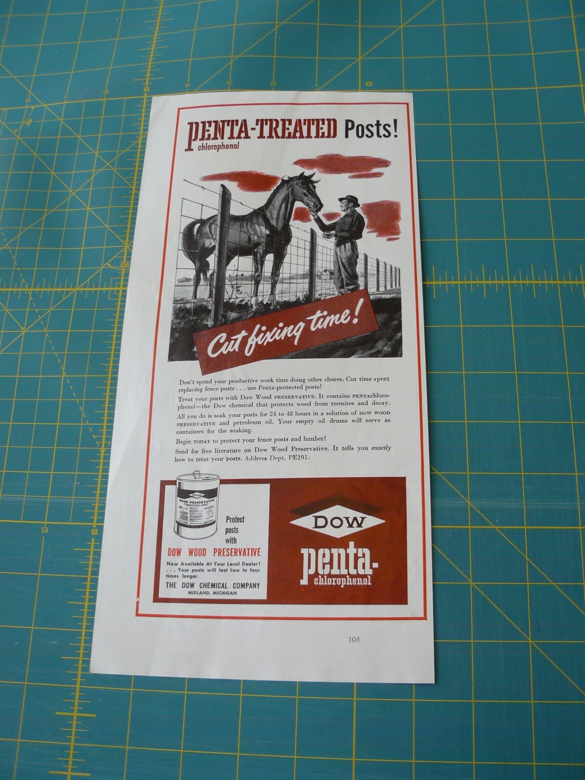 THE FARM QRTLY- Aug 1949 -ad- DOW PENTA-TREATED POSTS – cut fixing / Midland, MI