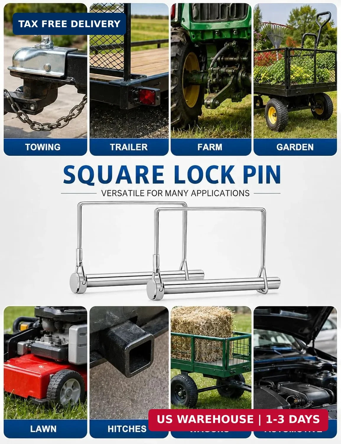 5 Pack Square Trailer Pin 1/4 inch x 2-3/4 inch, Heavy Duty Shaft Locking Pin, C