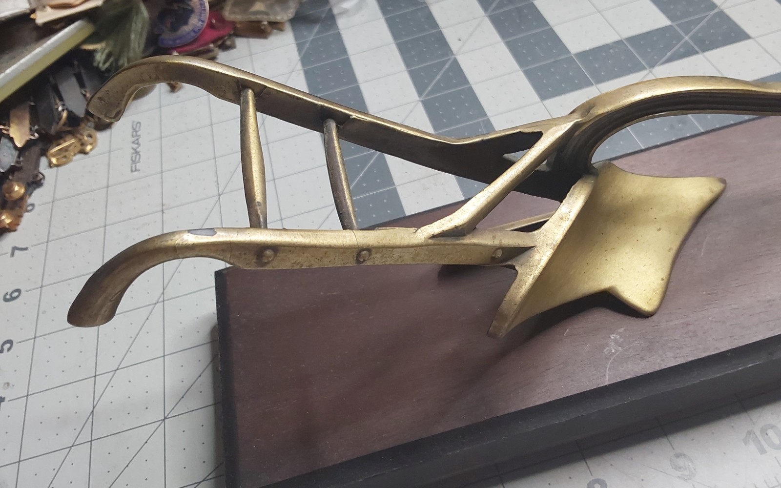 A.C.R. Limited Craftsman Brass Plow On Wooden Stand 10 Inches