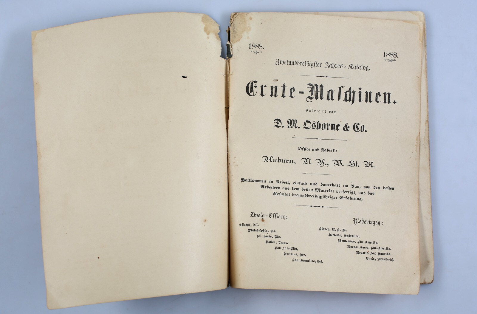 1888 D.M. Osbourne & Co. Harvesting Machinery Catalog In German Auburn NY Horse