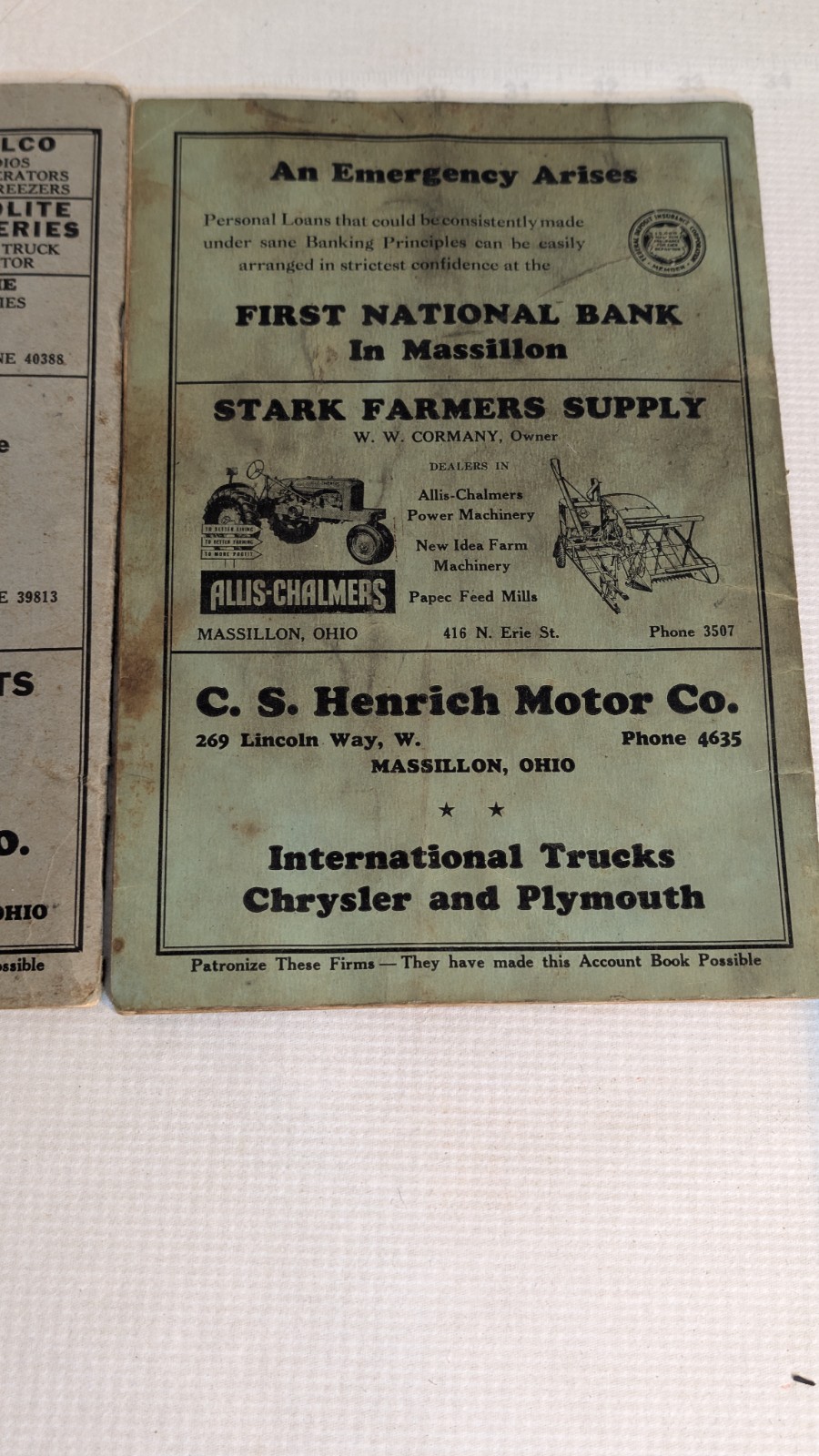 Lot 2 VTG Farm Account Book & Tax Record Springfield Oh Advertising 1940 & 45