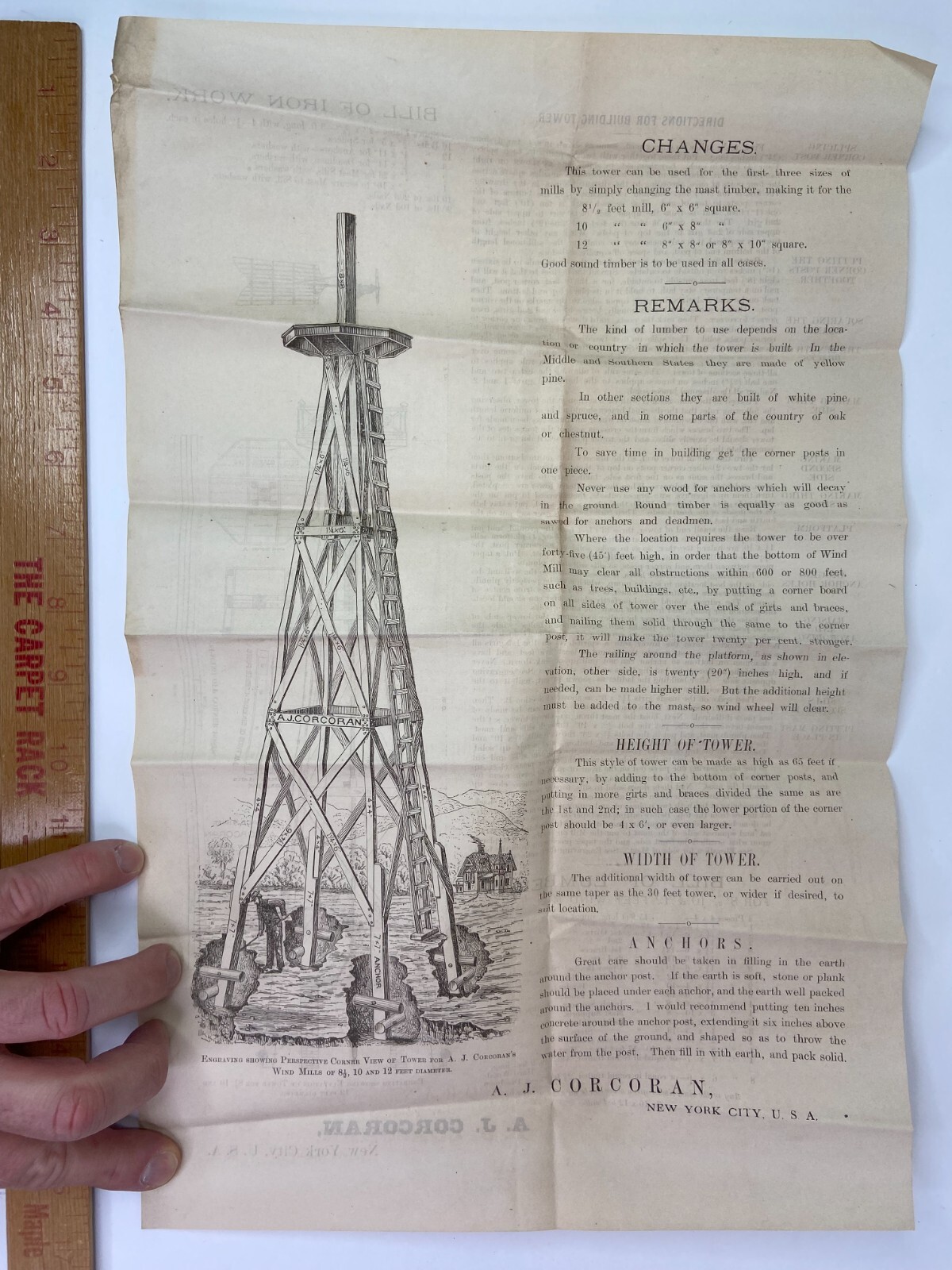 RARE ARCHIVE Letters EPHEMERA Billheads etc – Andrew Corcoran Wind Mills NY 1883