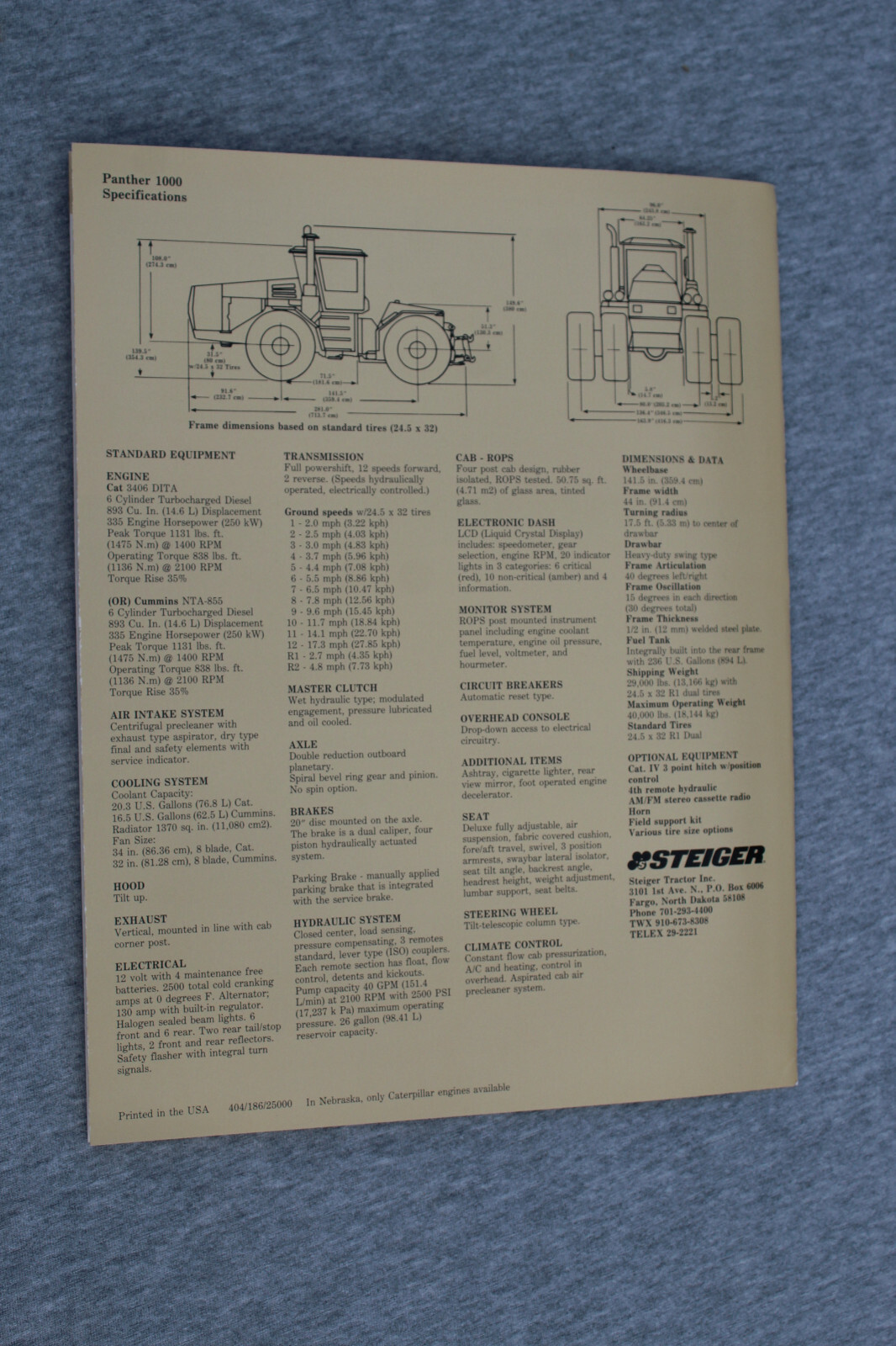 Steiger Lion 1000 4WD tractor original sales brochure #405/186/25000