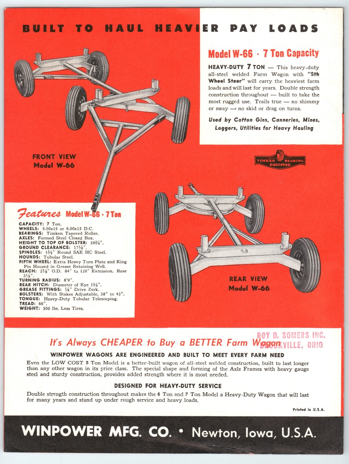 c.1950 WinPower Farm Wagons Catalog Brochure S-82 W-66 Roy Somers Brookville OH
