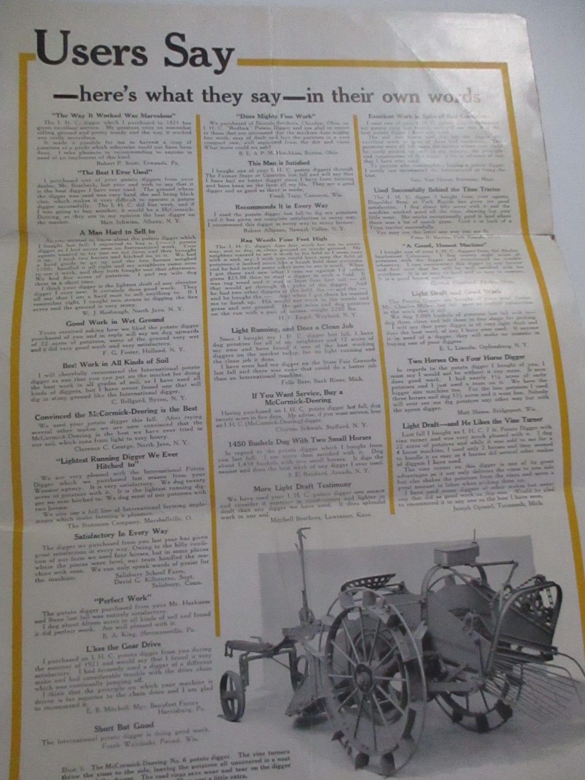 McCormick Deering Potato Diggers Mailer Sales Brochure
