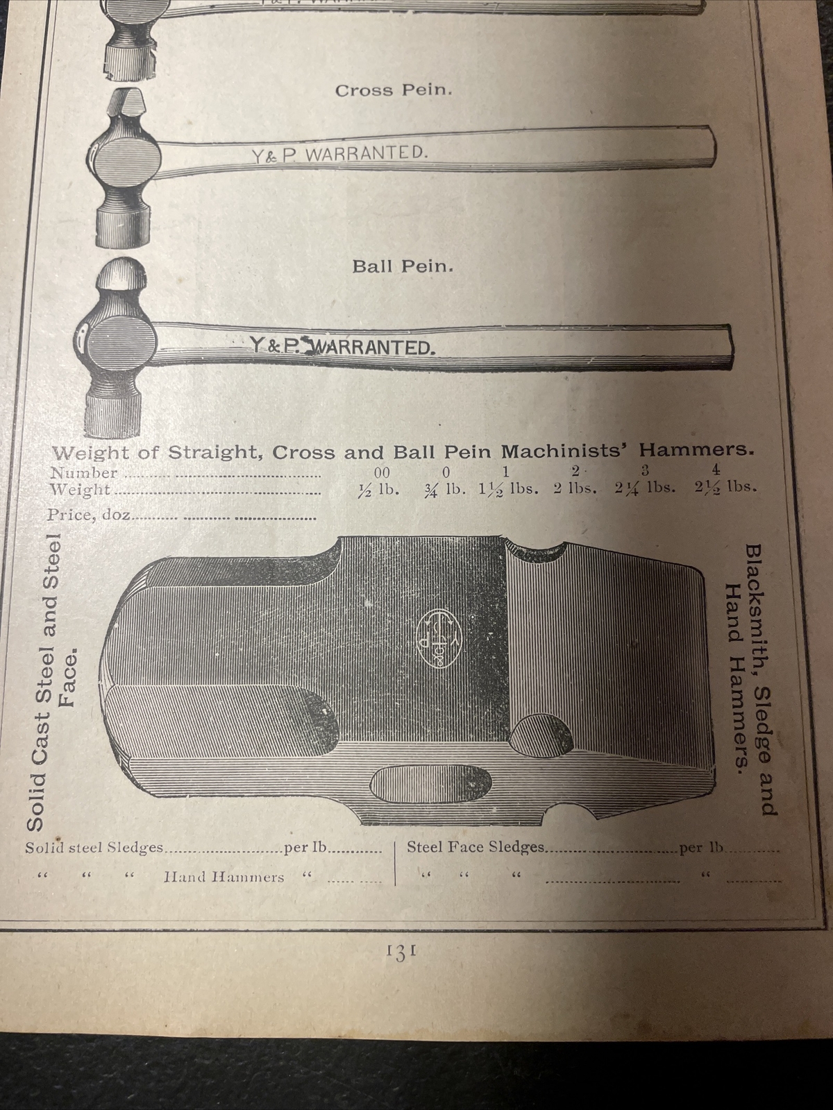 1891 Baldwin – Blacksmith Y & P Hammers – Farm Advertising – New Orleans