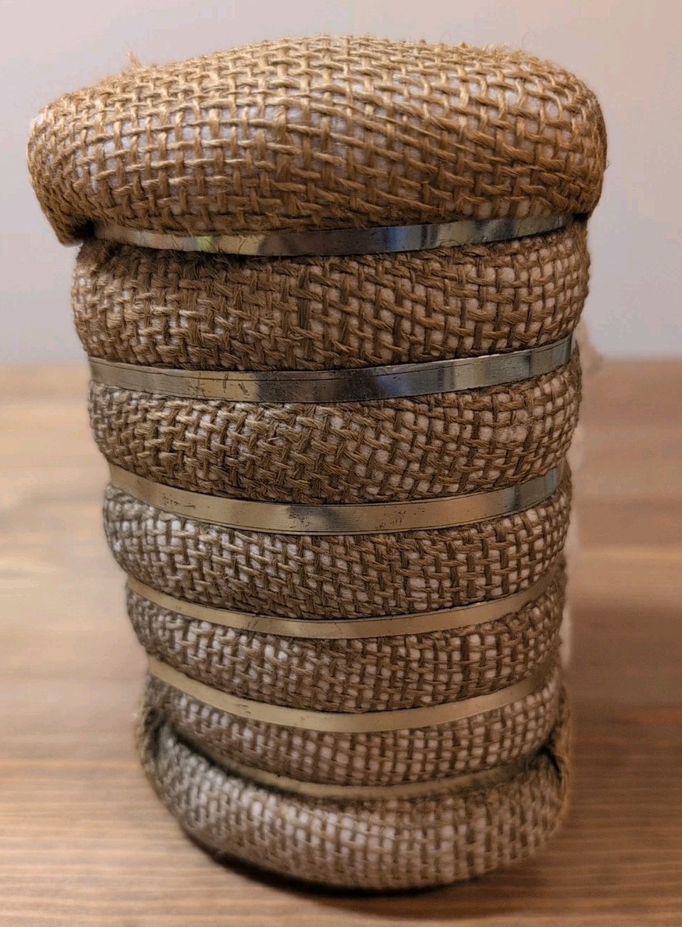 Vintage 6&Prime; Cotton Bale Wrapped In Burlap With Metal Bands Marked Prosper Coop
