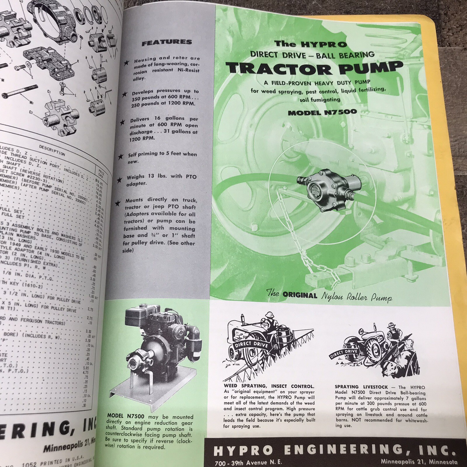 Vintage HYPRO Pumps Dealer Catalog Sales Flyer Specs Book Printed In USA 1957