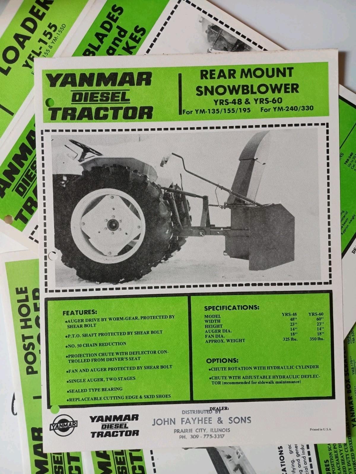 6 Yanmar Tractor Implements Spec Sales Sheet Flyer Farm Equipment Loader Tiller