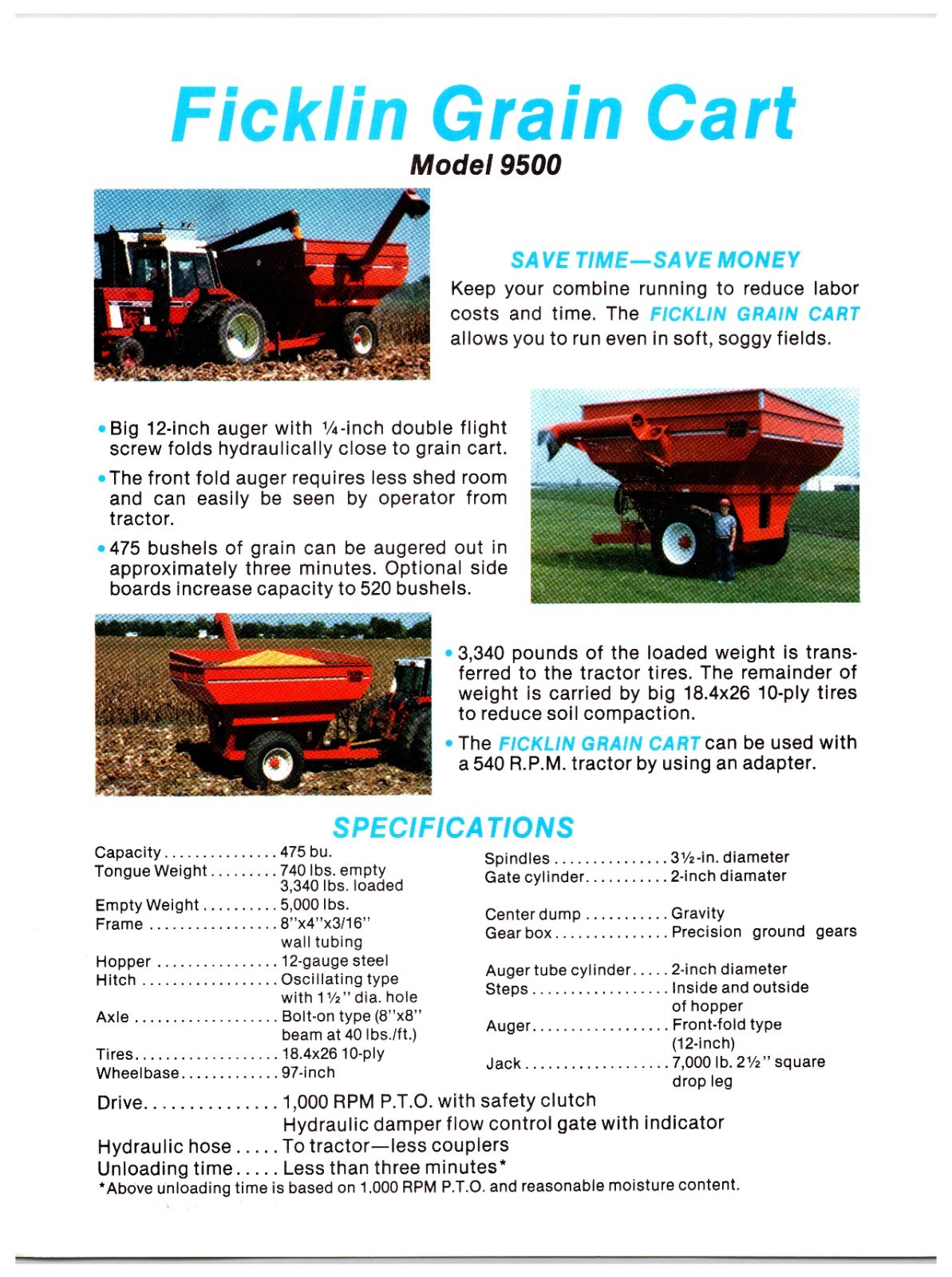 Ficklin Grain Cart Model 9500 – Original Print Ad Brochure *1980s*