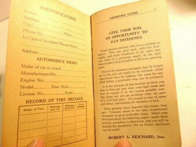 old fertilizer advertising booklet: Reichard&rsquo;s Grower&rsquo;s Guide (Allentown, PA)