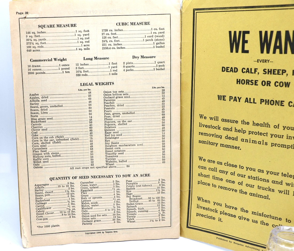 Farm Record Book 1949 Watertown Rendering Co., Watertown, South Dakota Terpstra