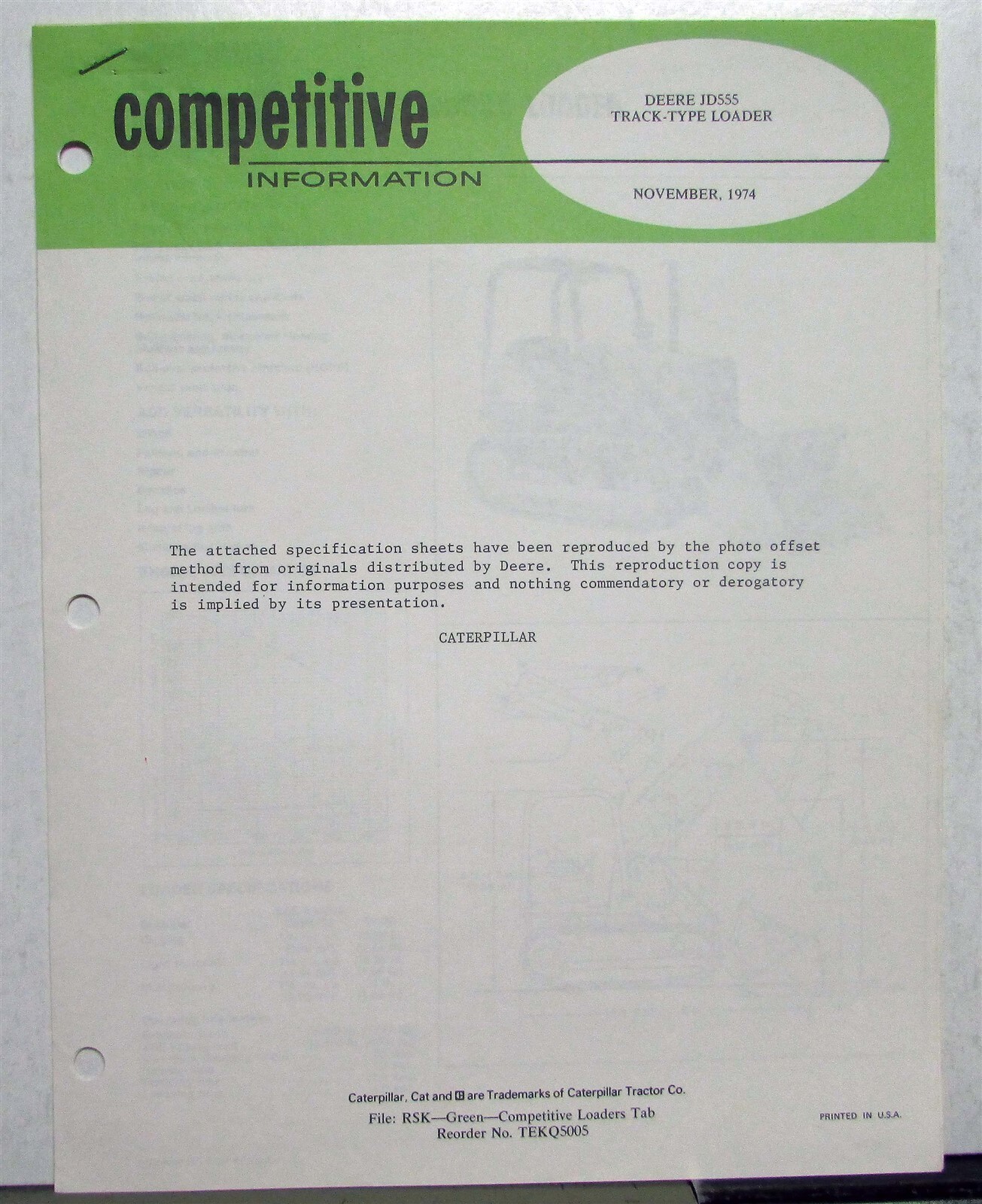 1975 Caterpillar Loader John Deere Specs Construction Competitive Information