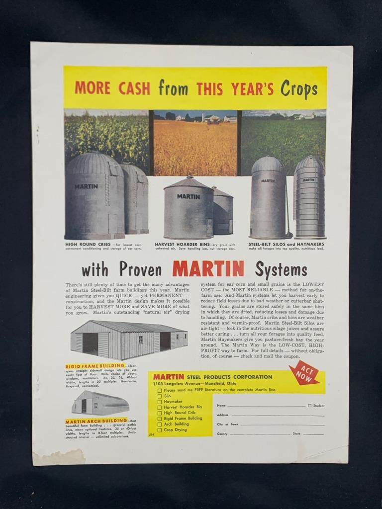 Magazine Ad* – 1955 – Martin Steel Products – Mansfield, OH – Cribs, Silos