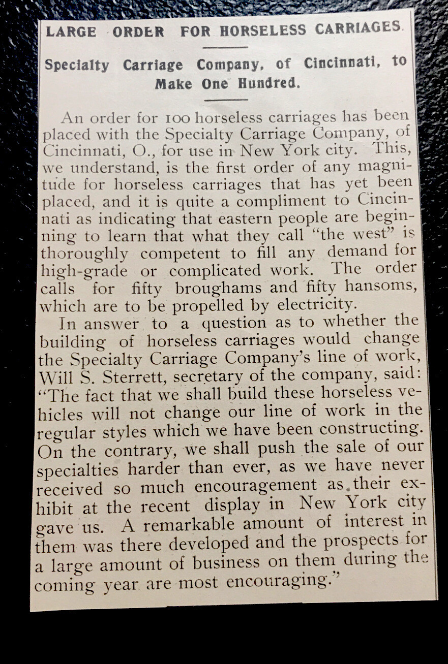 ORIGINAL 1897 Specialty Carriage Co. To Make 100 Wagons Article Cincinnati Ohio