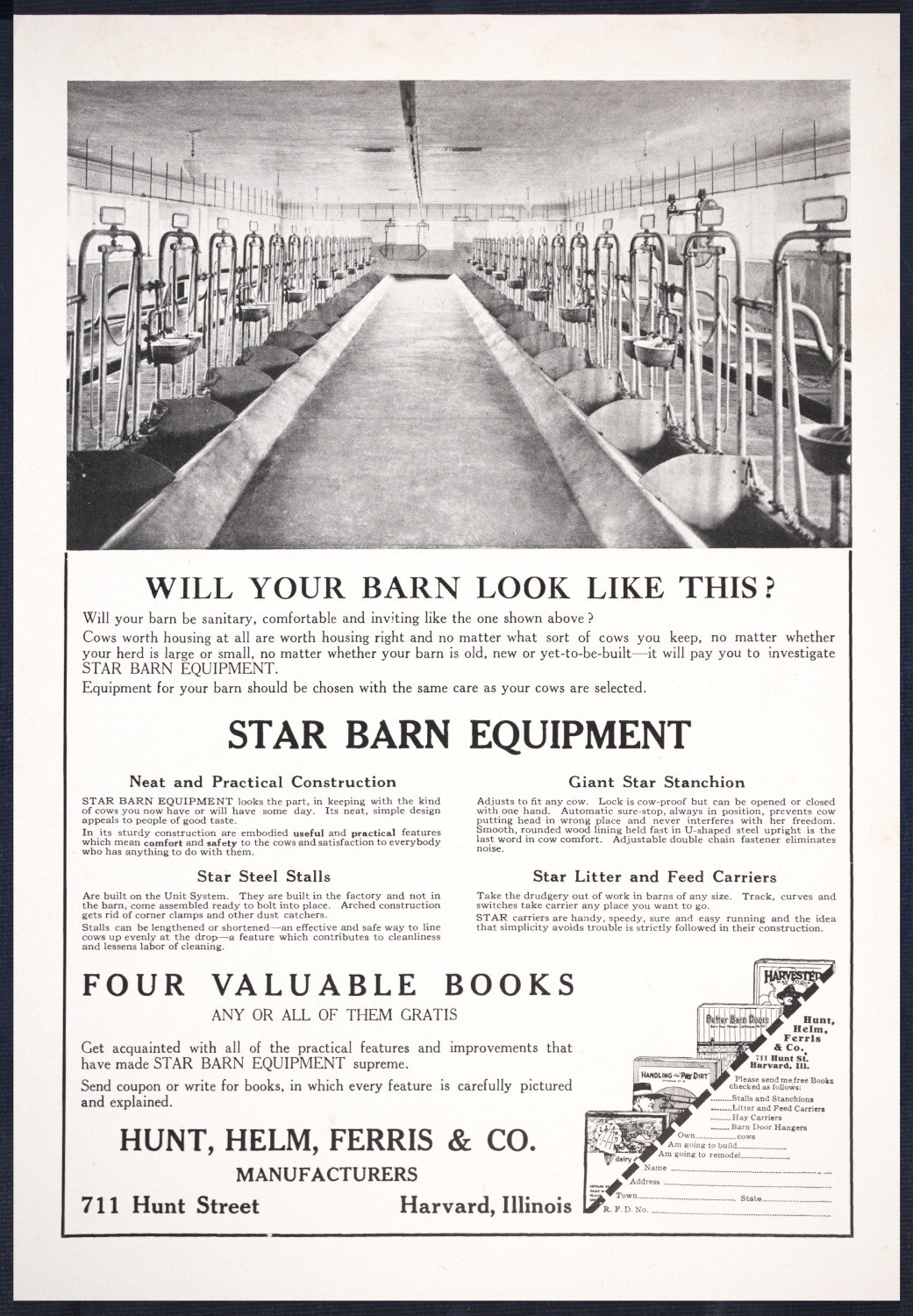 1915 Star Dairy Barn Steel Cow Stalls Antique Hunt, Helm, Ferris Co Vtg PRINT AD