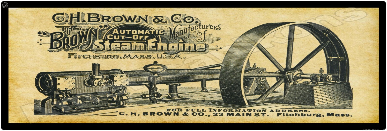 1895 Brown Steam Engines New Metal Sign: C.H. Brown – Fitchburg, Massachusetts