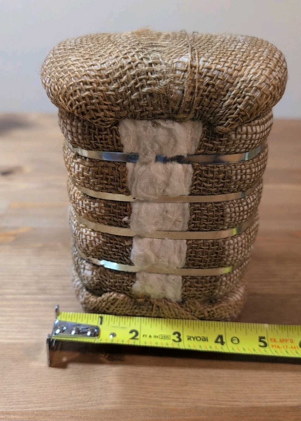 Vintage 6&Prime; Cotton Bale Wrapped In Burlap With Metal Bands Marked Prosper Coop