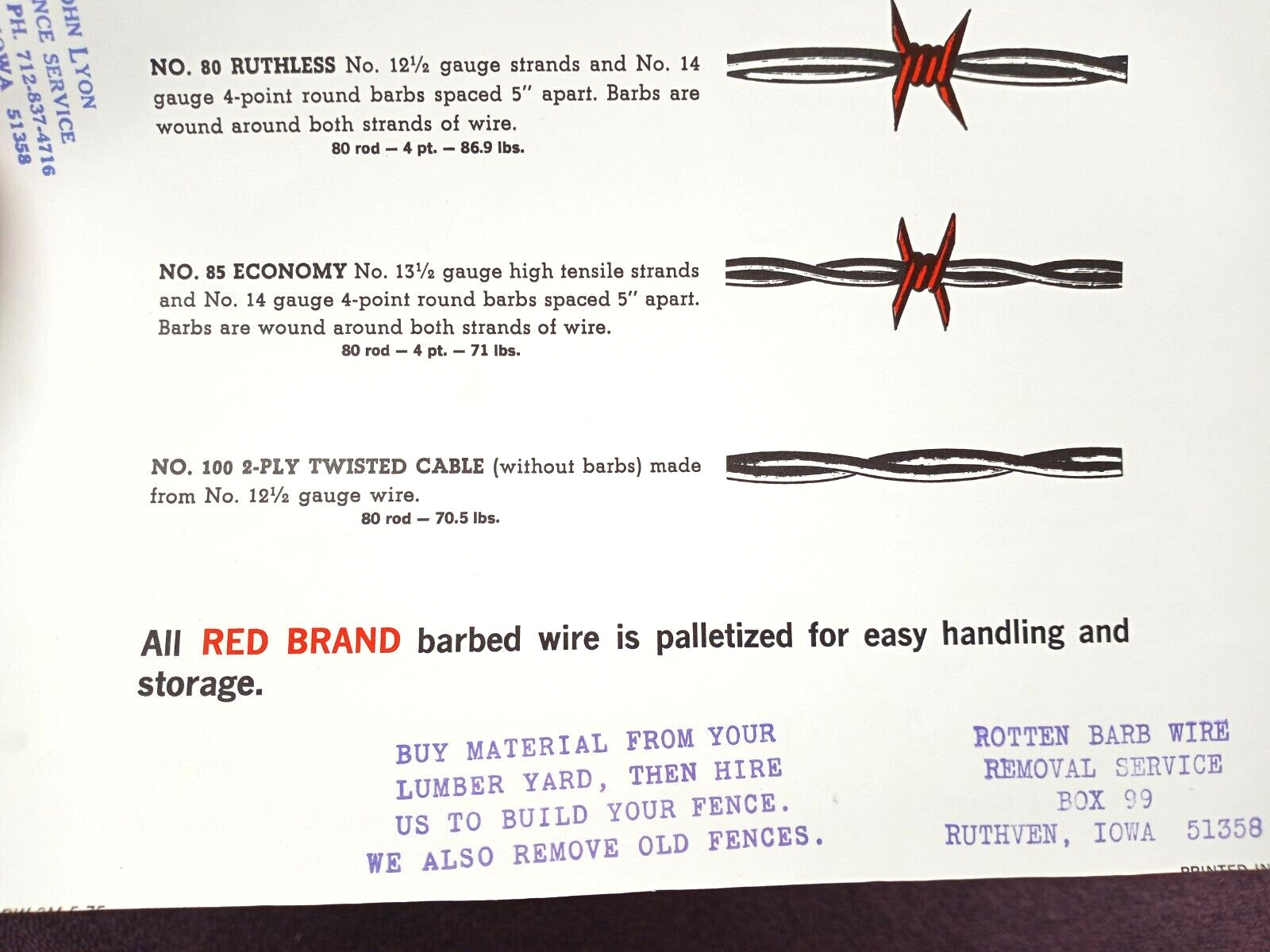 Vintage RED BRAND BARB WIRE AD Brochure