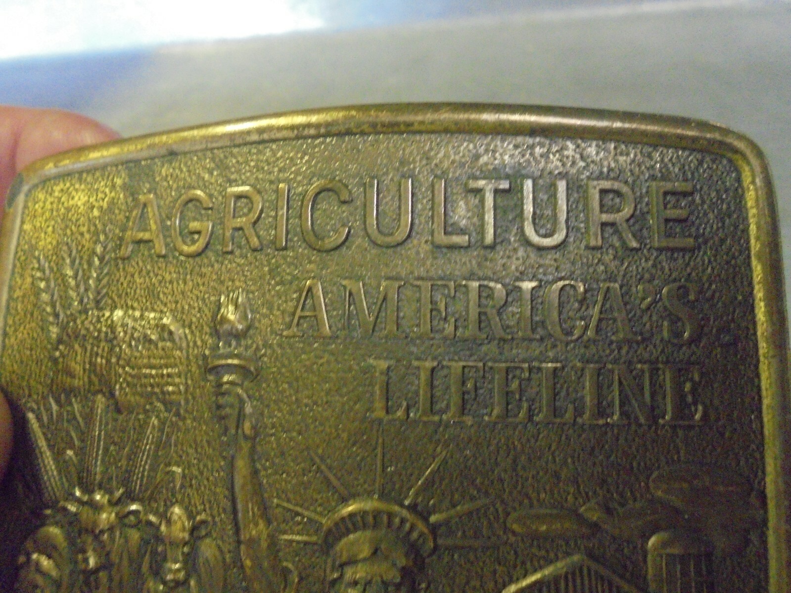 Vintage Farmhand Agriculture America&rsquo;s Lifeline brass belt buckle