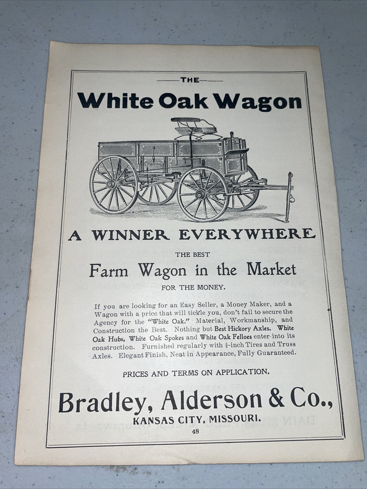 ORIGINAL 1907 White Oak Wagon Farm Advertising – Kansas City