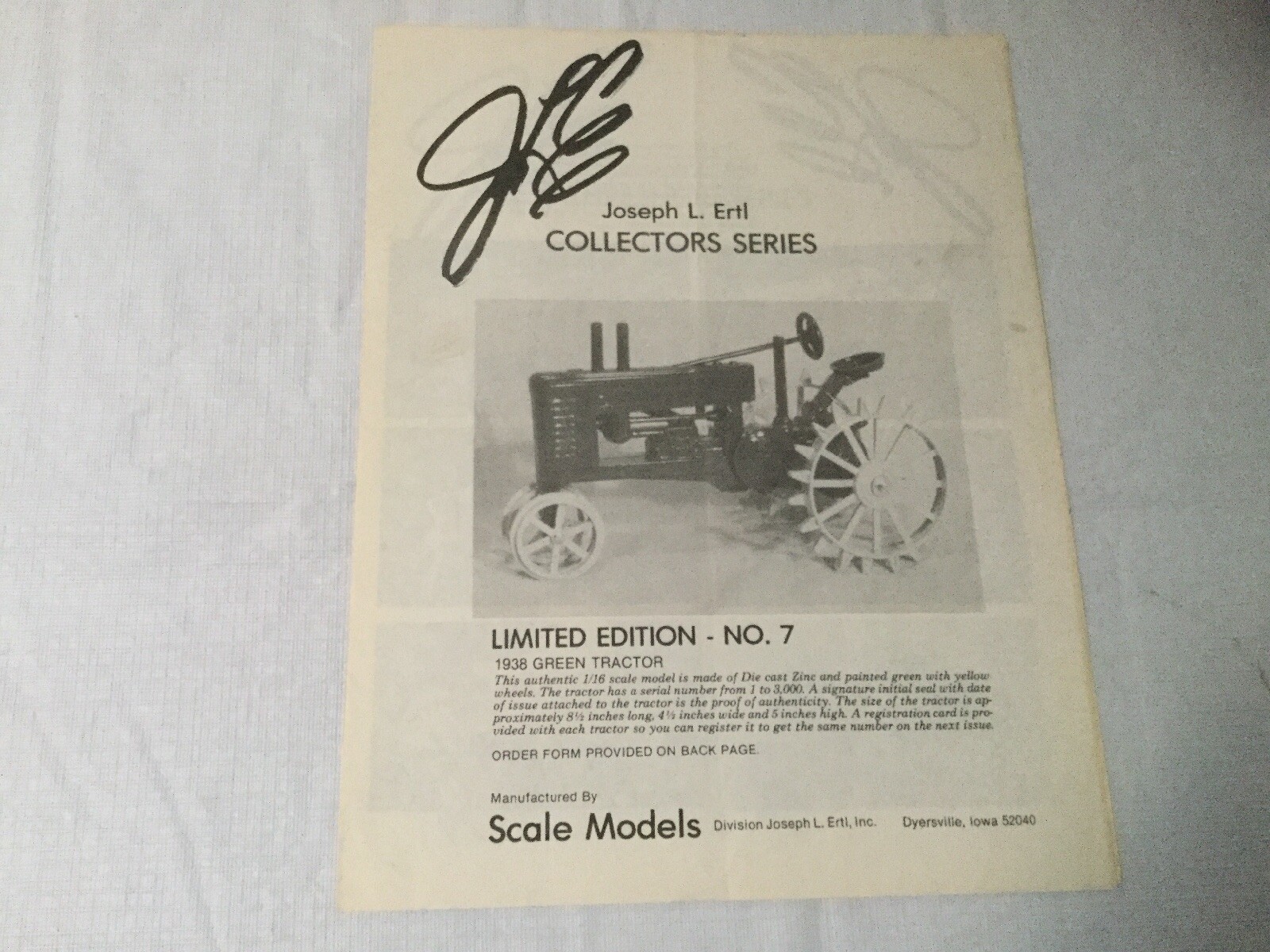 Joseph L. Ertl Scale Models Collectors Series NO. 9, 8, 7, 6, 5 Sales Brochure