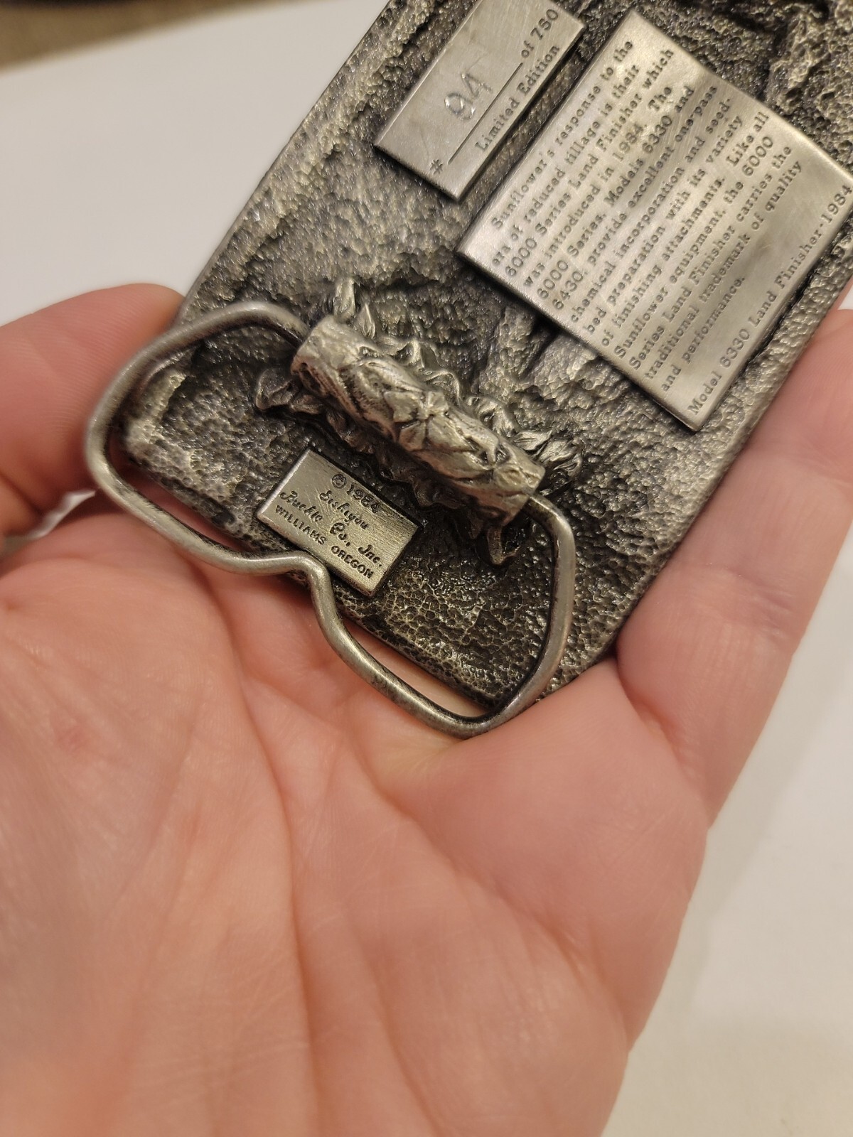 Sunflower Tillage 6330 Land Finisher Pewter Belt Buckle 1984 Limited Edition 94