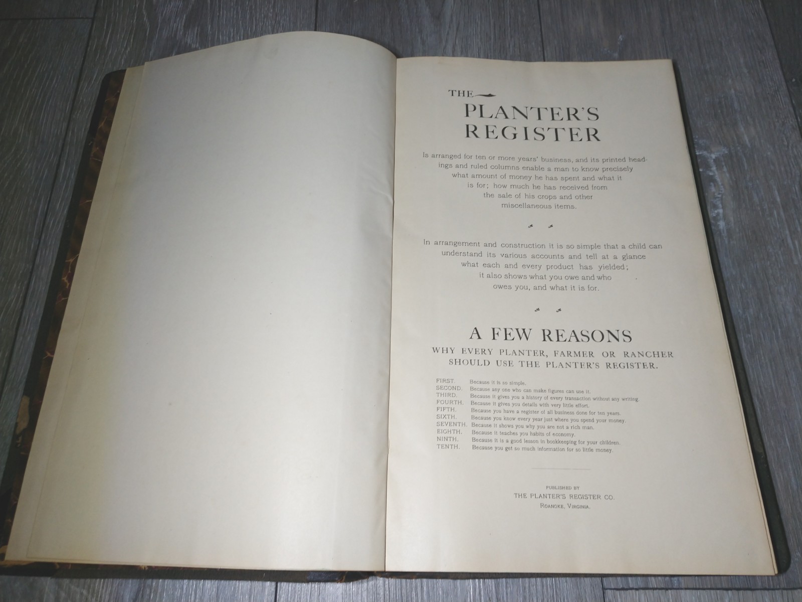Antique Unused PLANTERS REGISTER Ledger BOOK 1895 COTTON GRAIN LIVESTOCK DAIRY