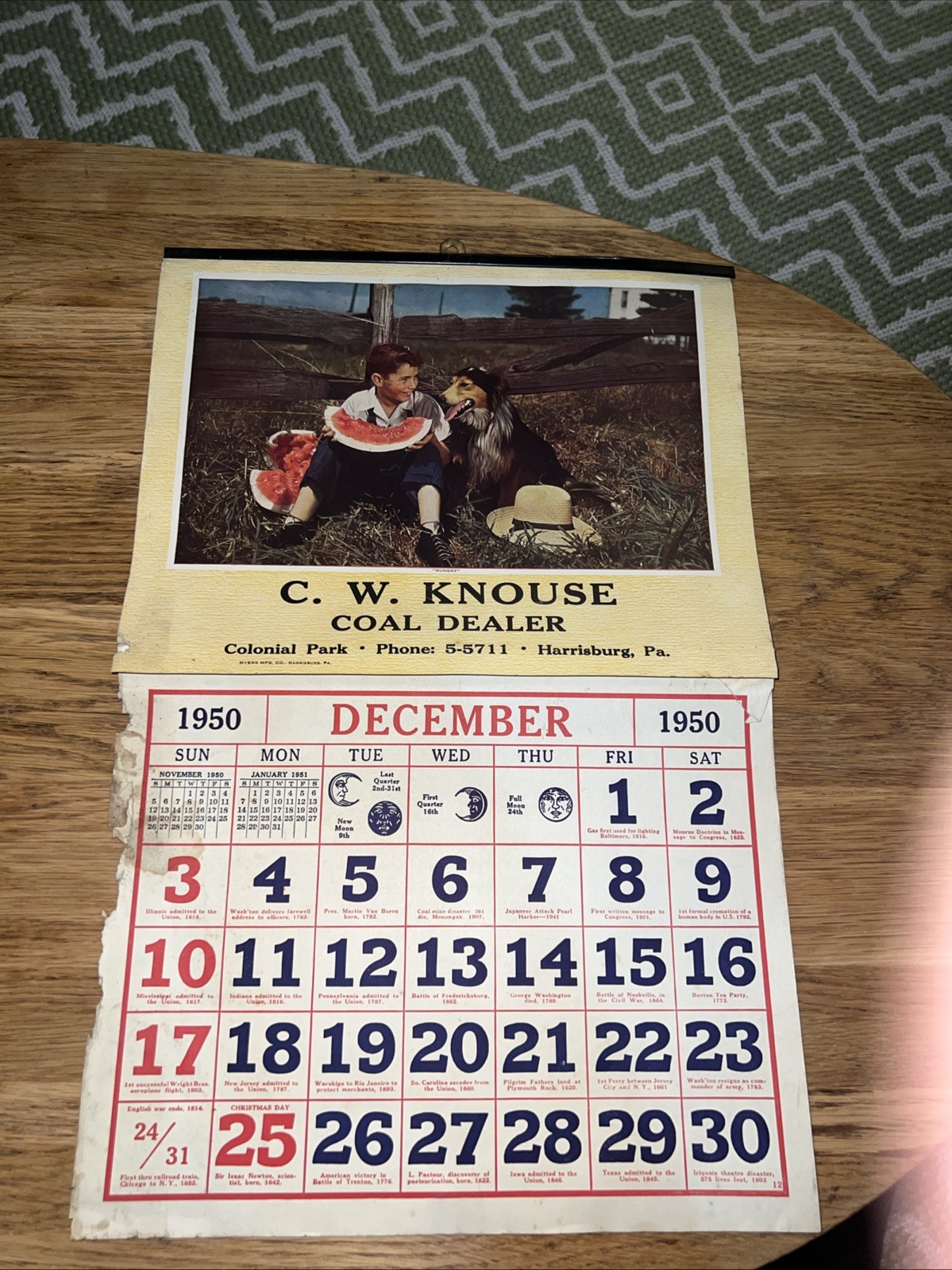 Vintage Calendar CW Knouse Coal Dealer Harrisburg Pa