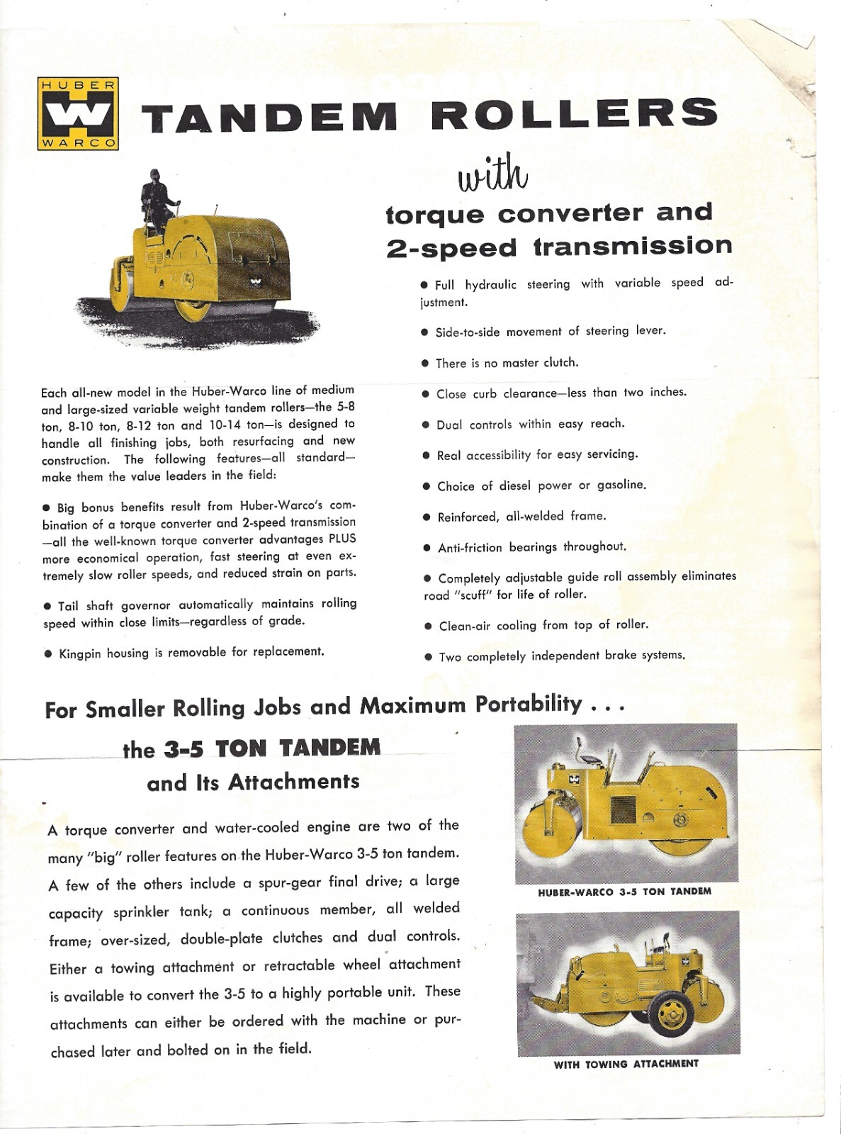 1956 ? Huber-Warco Brochure Graders Rollers and Maintainer