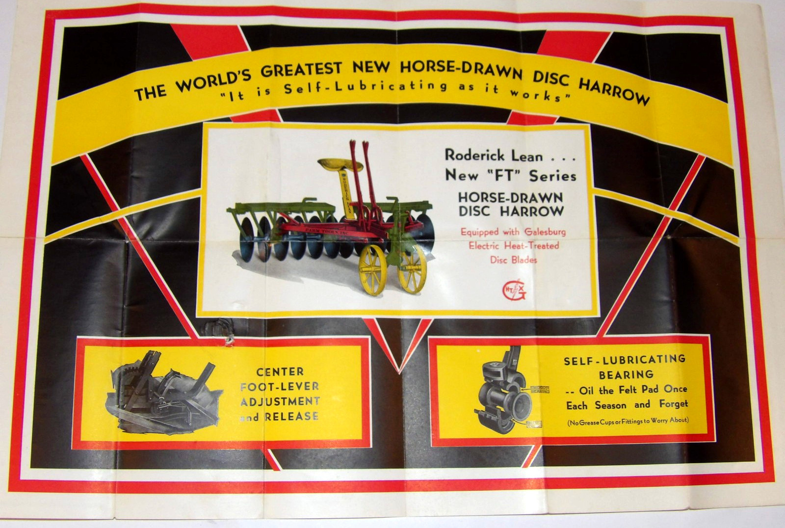 VTG 1938 RODERICK LEAN DISC HARROW ADVERTISING POSTER/BROCHURE! MANSFIELD, OH!